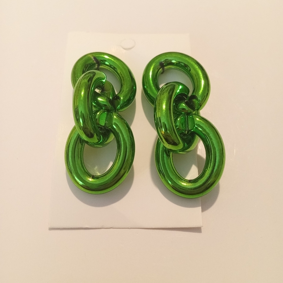 Fashion Jewelry Green Chain Dangle Earrings - Picture 3 of 5